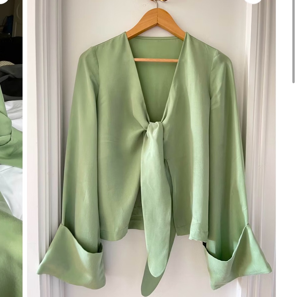Djerf Avenue Tie Top Long Sleeve in Pistachio